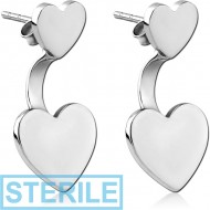 STERILE SURGICAL STEEL BACK EARRINGS WITH STUD PAIR - HEARTS