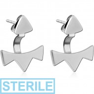 STERILE SURGICAL STEEL BACK EARRINGS WITH STUD PAIR - TRIANGLE