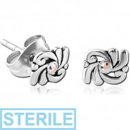 STERILE SURGICAL STEEL JEWELLED EAR STUDS PAIR - FILIGREE
