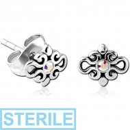 STERILE SURGICAL STEEL JEWELLED EAR STUDS PAIR - FILIGREE