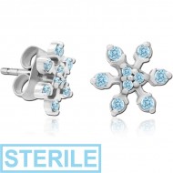 STERILE SURGICAL STEEL JEWELLED EAR STUDS PAIR - SNOWFLAKE