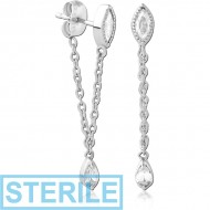 STERILE SURGICAL STEEL JEWELLED EAR STUDS PAIR