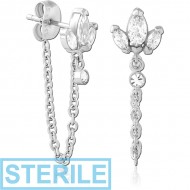 STERILE SURGICAL STEEL JEWELLED EAR STUDS PAIR