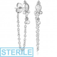 STERILE SURGICAL STEEL JEWELLED EAR STUDS PAIR