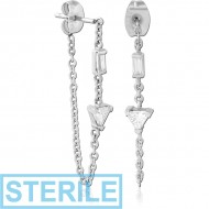 STERILE SURGICAL STEEL JEWELLED EAR STUDS PAIR