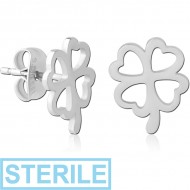 STERILE SURGICAL STEEL EAR STUDS - SHAMROCK