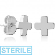 STERILE SURGICAL STEEL EAR STUDS PAIR - CROSS