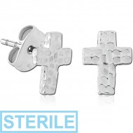 STERILE SURGICAL STEEL EAR STUDS PAIR - CROSS
