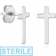 STERILE SURGICAL STEEL EAR STUDS PAIR - CROSS
