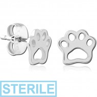 STERILE SURGICAL STEEL EAR STUDS - PAW