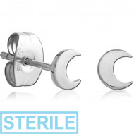 STERILE SURGICAL STEEL EAR STUDS PAIR - CRESCENT MOON