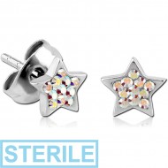 STERILE SURGICAL STEEL CRYSTALINE JEWELLED EAR STUDS PAIR - STAR PIERCING