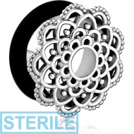 STERILE SURGICAL STEEL FLARED TUNNEL - FLOWER FILIGREE