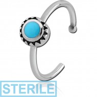 STERILE SURGICAL STEEL OPEN NOSE RING WITH ENAMEL - CIRCLE