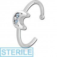 STERILE SURGICAL STEEL JEWELLED OPEN NOSE RING - CRESCENT PRONGS