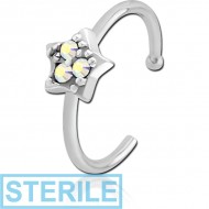 STERILE SURGICAL STEEL JEWELLED OPEN NOSE RING - STAR PRONGS