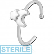 STERILE SURGICAL STEEL OPEN NOSE RING - CRESCENT AND STAR