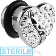 STERILE SURGICAL STEEL CRYSTALINE JEWELLED HEART FAKE PLUG