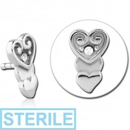 STERILE SURGICAL STEEL JEWELLED ATTACHMENT FOR BIOFLEX INTERNAL LABRET - HEART