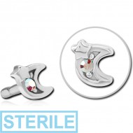 STERILE SURGICAL STEEL JEWELLED PUSH FIT ATTACHMENT FOR BIOFLEX INTERNAL LABRET - CRESCENT AND STAR