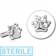 STERILE SURGICAL STEEL JEWELLED PUSH FIT ATTACHMENT FOR BIOFLEX INTERNAL LABRET - ANIMAL PAW