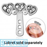 STERILE SURGICAL STEEL JEWELLED HELIX WRAP - THREE HEARTS PIERCING