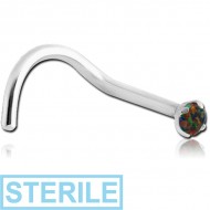 STERILE SURGICAL STEEL CURVED PRONG SET 1.5MM JEWELLED NOSE STUD WITH SYNTHETIC OPAL PIERCING