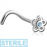 STERILE SURGICAL STEEL CURVED JEWELLED FLOWER NOSE STUD PIERCING