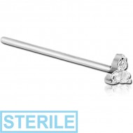 STERILE SURGICAL STEEL STRAIGHT PRONG SET JEWELLED TRINITY NOSE STUD