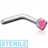 STERILE SURGICAL STEEL 90 DEGREE PRONG SET 2MM JEWELLED NOSE STUD WITH SYNTHETIC OPAL