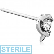 STERILE SURGICAL STEEL JEWELLED STRAIGHT NOSE STUD - HEART