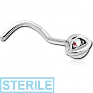 STERILE SURGICAL STEEL CURVED JEWELLED NOSE STUD PIERCING