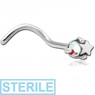 STERILE SURGICAL STEEL CURVED JEWELLED NOSE STUD PIERCING