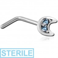 STERILE SURGICAL STEEL 90 DEGREE JEWELLED NOSE STUD