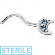 STERILE SURGICAL STEEL CURVED JEWELLED NOSE STUD - CRESCENT PIERCING