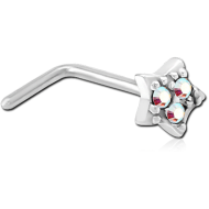 SURGICAL STEEL 90 DEGREE JEWELLED NOSE STUD - STAR PIERCING