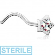 STERILE SURGICAL STEEL CURVED JEWELLED NOSE STUD - STAR PIERCING