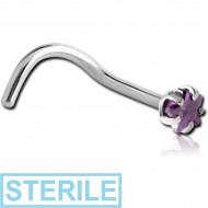 STERILE SURGICAL STEEL CURVED PRONG SET STAR JEWELLED NOSE STUD PIERCING