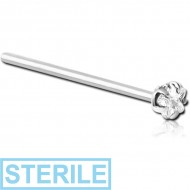 STERILE SURGICAL STEEL STRAIGHT PRONG SET STAR JEWELLED NOSE STUD 15MM