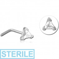 STERILE SURGICAL STEEL 90 DEGREE JEWELLED NOSE STUD - TRIANGLE