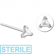STERILE SURGICAL STEEL STRAIGHT JEWELLED NOSE STUD - TRIANGLE
