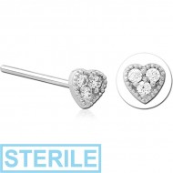 STERILE SURGICAL STEEL STRAIGHT JEWELLED NOSE STUD - HEART