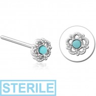 STERILE SURGICAL STEEL STRAIGHT JEWELLED NOSE STUD - FLOWER