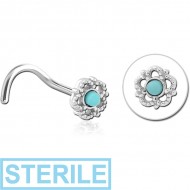 STERILE SURGICAL STEEL CURVED JEWELLED NOSE STUD - FLOWER