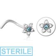 STERILE SURGICAL STEEL CURVED JEWELLED NOSE STUD - FLOWER