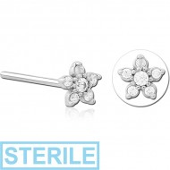STERILE SURGICAL STEEL STRAIGHT JEWELLED NOSE STUD - FLOWER