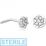STERILE SURGICAL STEEL 90 DEGREE JEWELLED NOSE STUD - FLOWER PIERCING