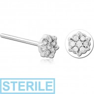 STERILE SURGICAL STEEL STRAIGHT JEWELLED NOSE STUD - FLOWER