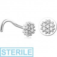 STERILE SURGICAL STEEL CURVED JEWELLED NOSE STUD - FLOWER