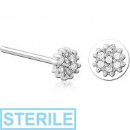 STERILE SURGICAL STEEL STRAIGHT JEWELLED NOSE STUD - FLOWER